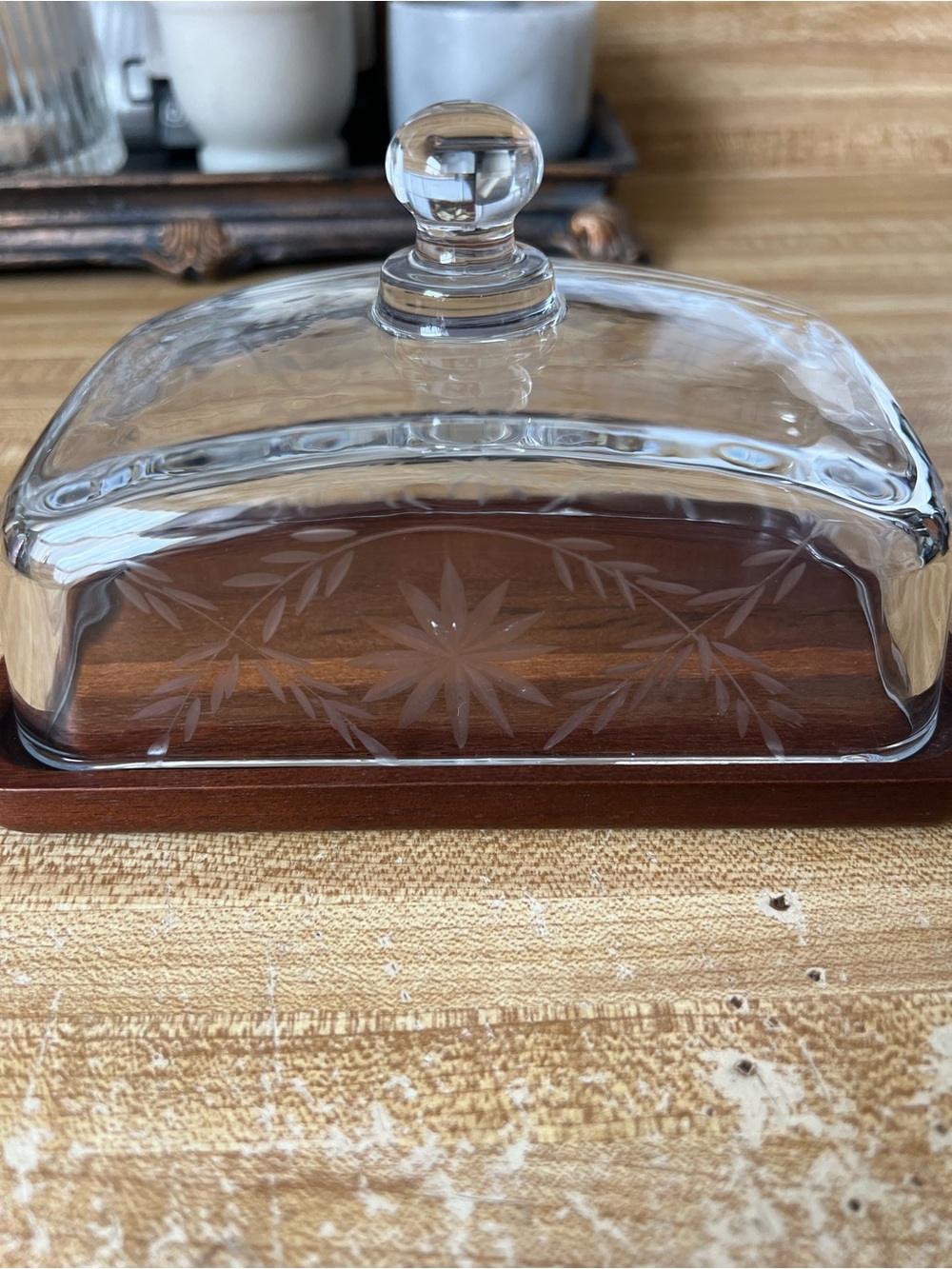 Wood & glass butter dish